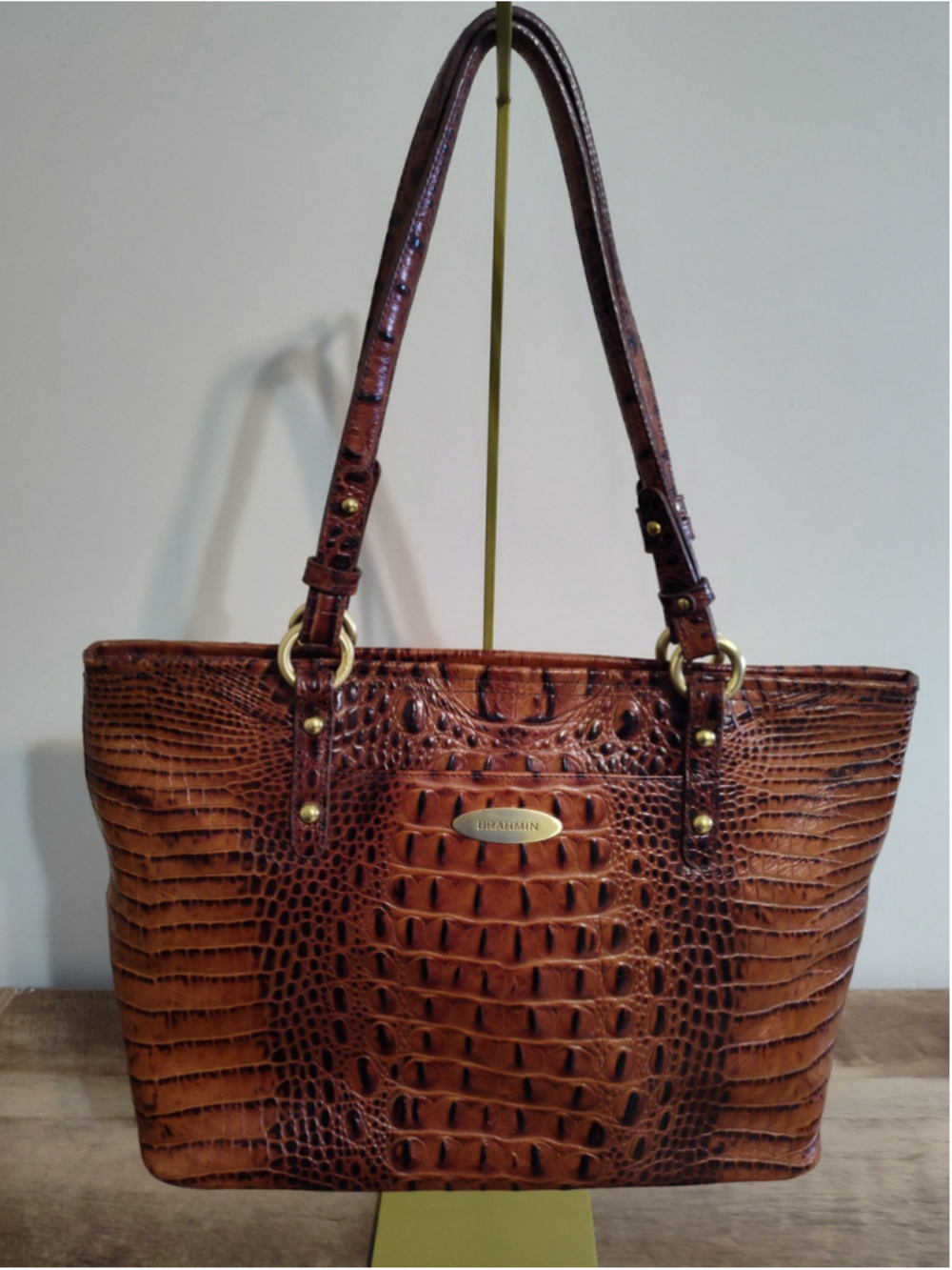 Women's Brahmin Brown Crocodile Embossed Leather Tote Bag